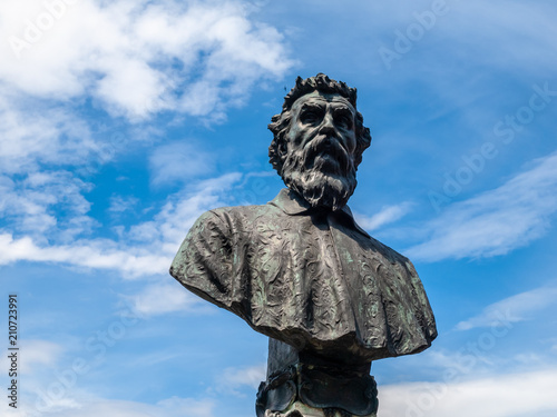 Bust of Benvenuto Cellini on Ponte Vecchio in Florence, Italy. photo