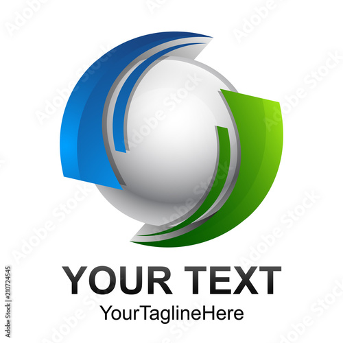 Creative abstract 3d circle sphere vector logo design template element. Colored silver blue green concept icon