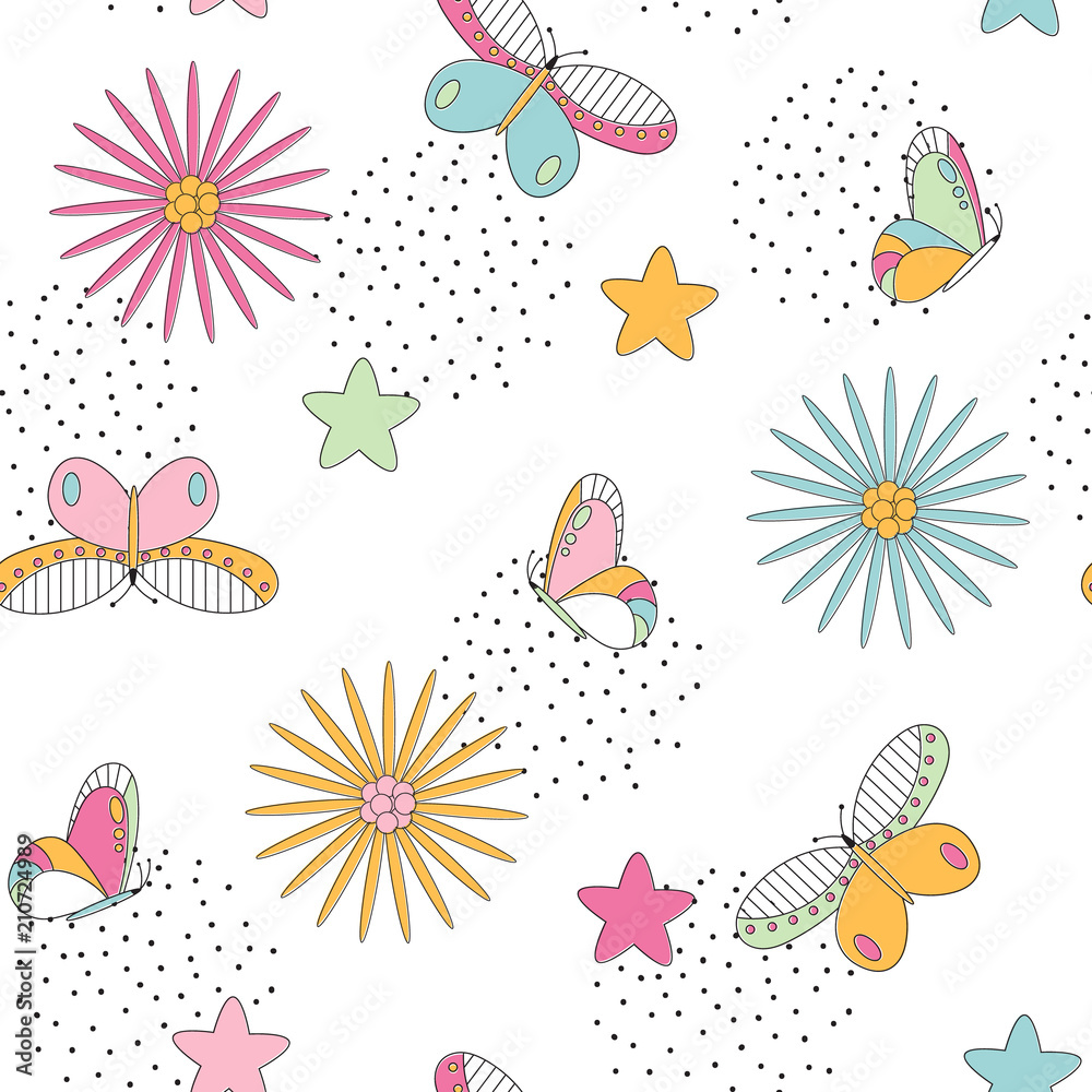 Seamless pattern with butterflies and flowers