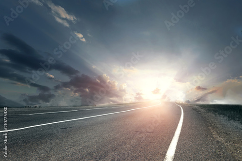 road, sky, natural landscape. The concept is the way.