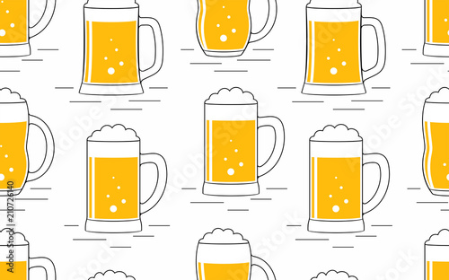 Seamless pattern with beer. line style. isolated on white background