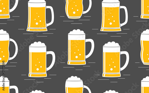 Seamless pattern with beer. line style. isolated on black background
