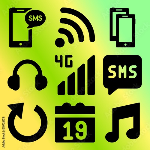 Vector icon set  about mobile device with 9 icons related to groupware, technology, tone, ideas and together