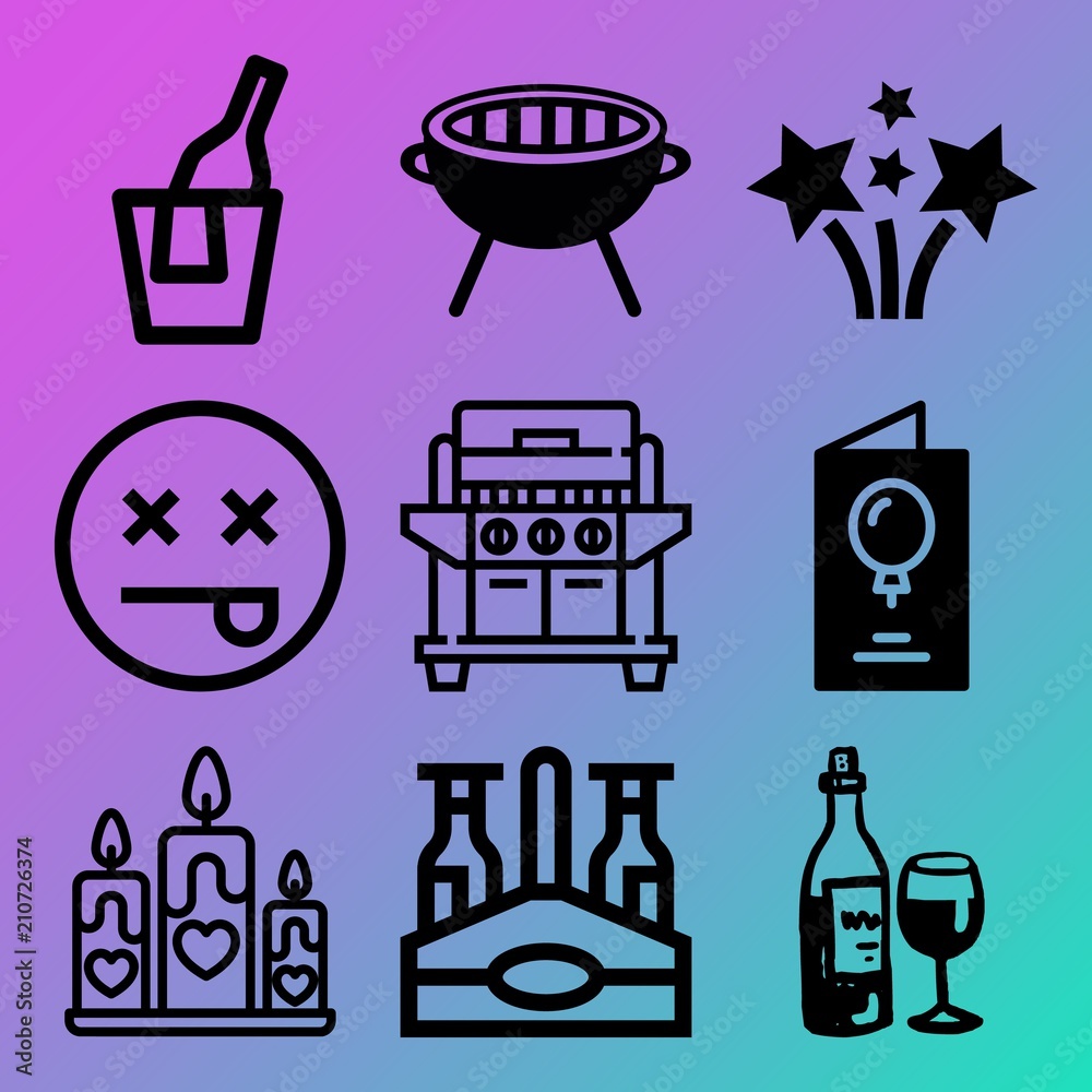 Vector icon set about birthday party with 9 icons related to barbeque,  decoration, greeting, grill and taste Stock Vector | Adobe Stock