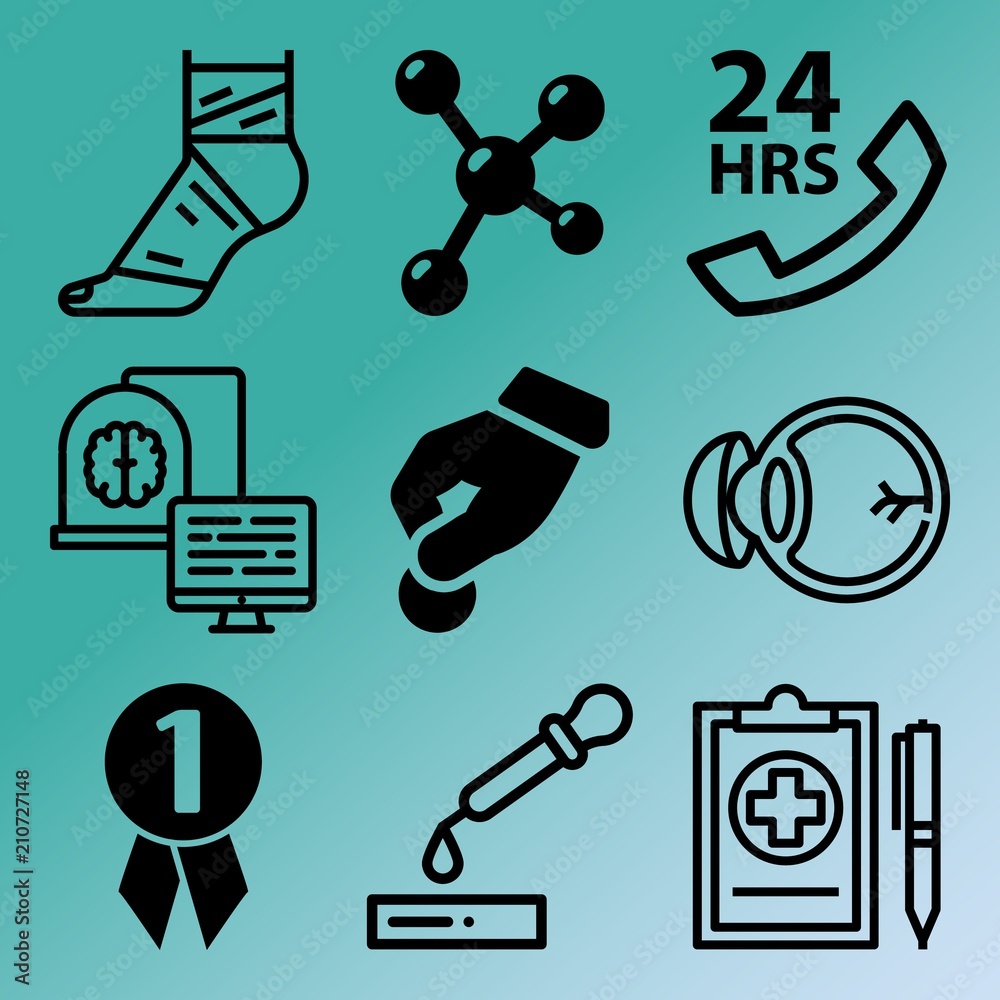 Fototapeta premium Vector icon set about medicine with 9 icons related to drawing, young, intellect, expertise and heart