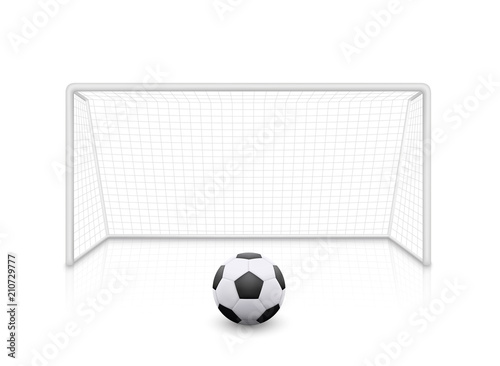 Vector realistic football soccer goal with grid. Football goal and soccer ball with shadow - stock vector.