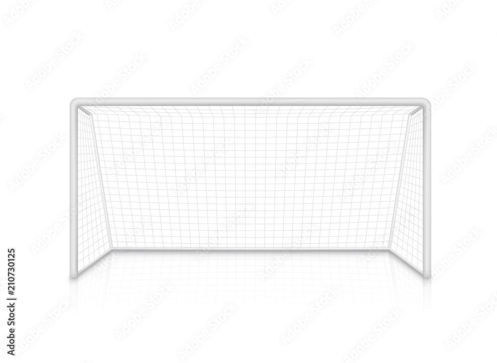 Vector realistic football soccer goal with grid. Football goal with shadow - stock vector. - obrazy, fototapety, plakaty 