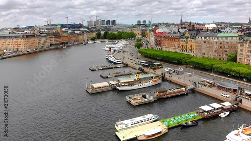 Aerial view of Stockholm Sweden's waterfront and colorful architecture.
 photo