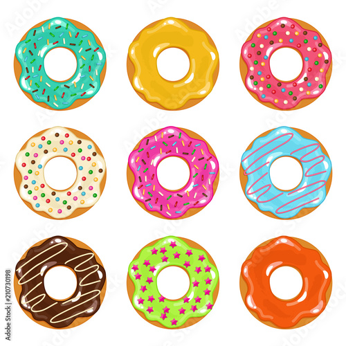 vector collection of colored realistic donuts on white background