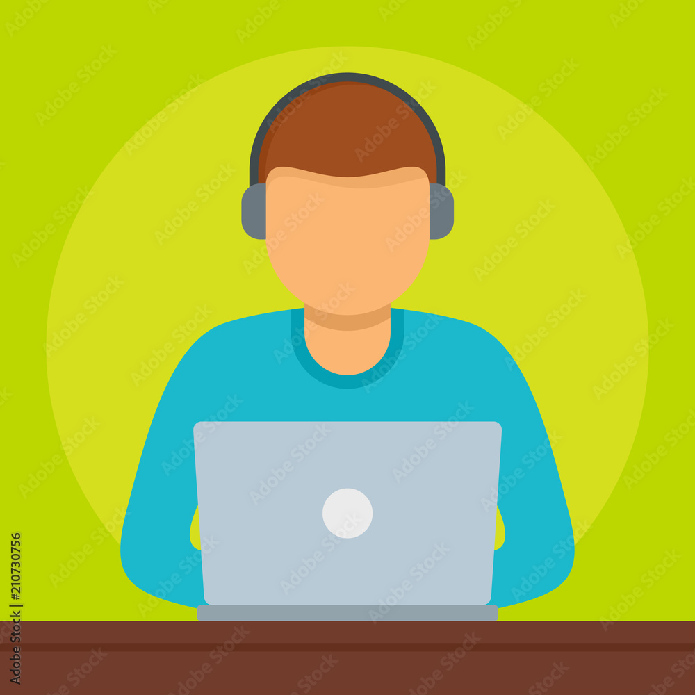 Man at laptop icon. Flat illustration of man at laptop vector icon for web design Man at laptop icon. Flat illustration of man at laptop vector icon for web design