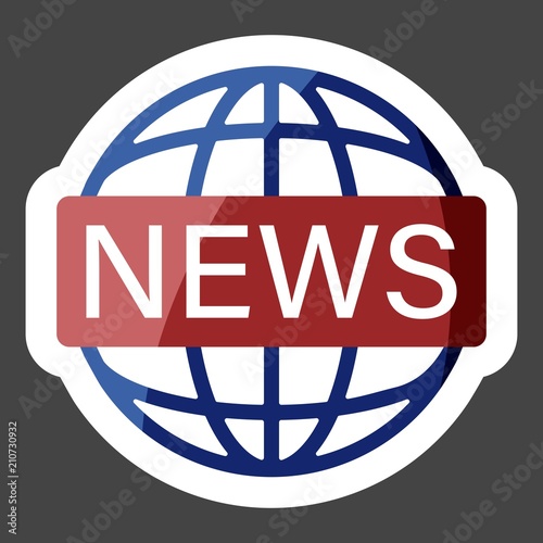 Vector icon world news colored sticker. Image inscription news on the globe. Layers grouped for easy editing illustration. For your design.