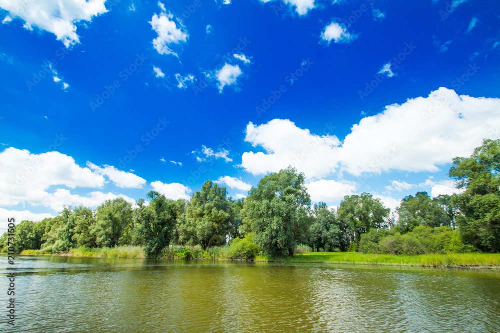 Beautiful lake in nature park Kopacki rit in Slavonia, Croatia, popular tourist destination and birds reservation 