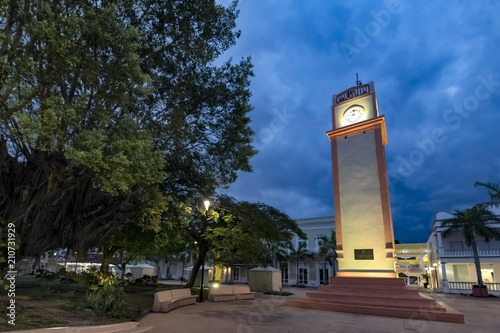 The clock tower on the main square of Cozumel, Mexico