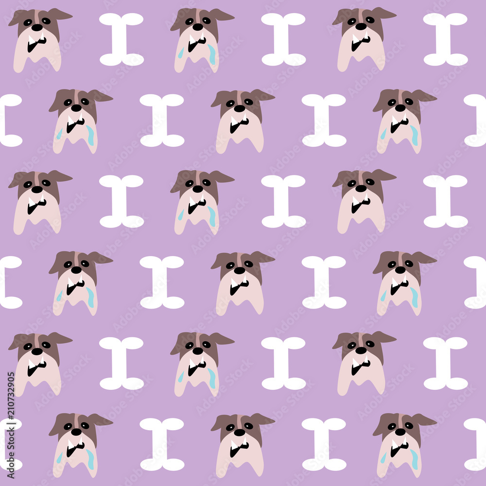Bulldog with bones seamless pattern