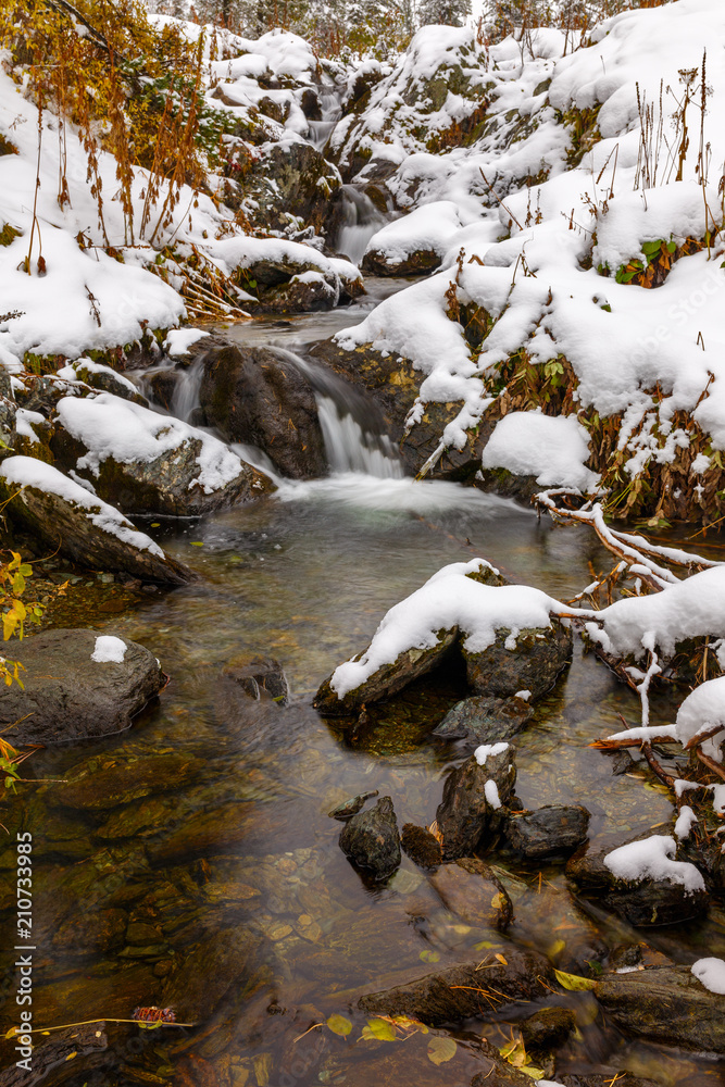 stream with soft water and snow stream with soft water and snow