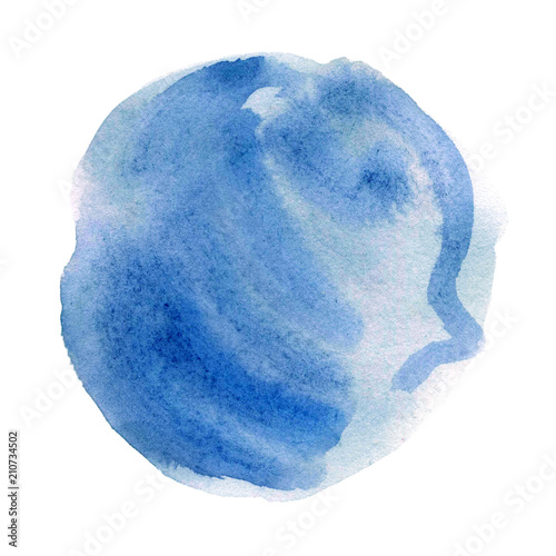 Blue watercolor hand-painted circle, minimalistic illustration