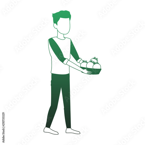 Man with tomatos harvest vector illustration graphic design