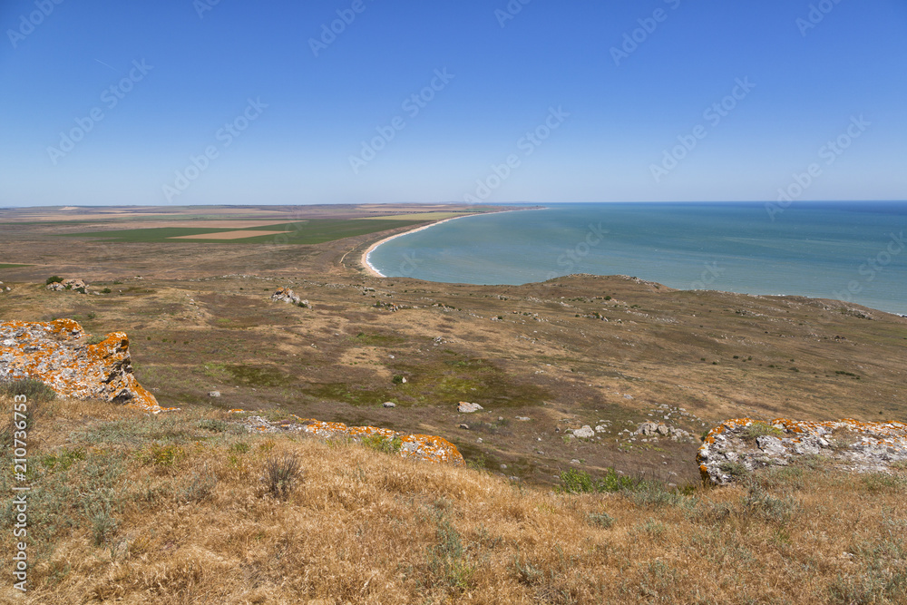 Steppe part of the Crimea peninsula at Cape Opuk in summer