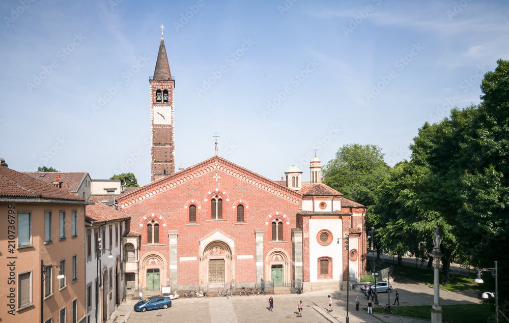 Sant Eustorgio church in Milan, rare aerial view