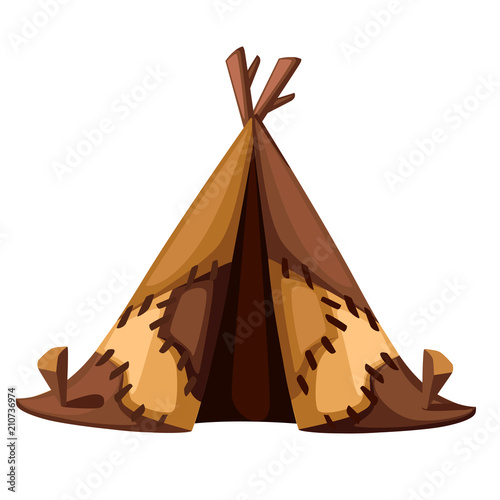 Ancient man hut. Prehistoric house from skins leather. BC tent. Flat style design. Stone age. Vector illustration isolated on white background