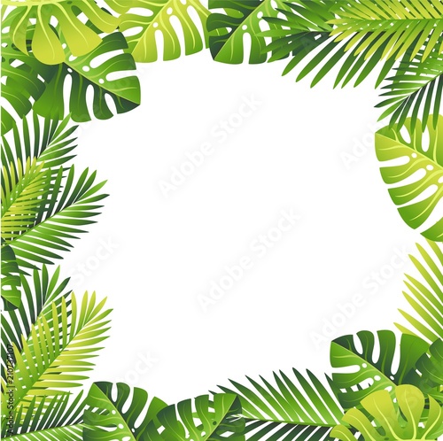 Floral pattern. Tropical green leaves. Exotical jungle and palm leaf. Vector floral element on white background