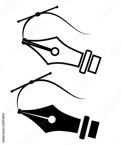 Black silhouette. Fountain pen nib icon symbol. Flat vector illustration isolated on white background