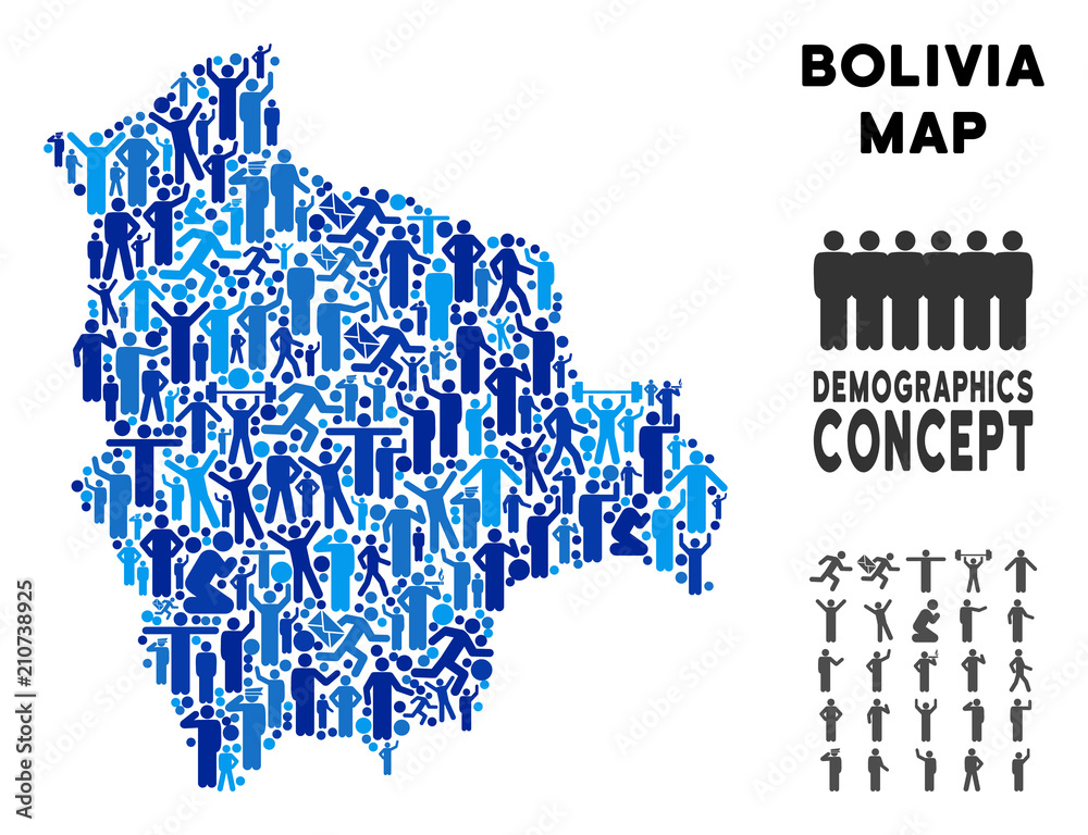 Vector population Bolivia map. Demography mosaic of Bolivia map