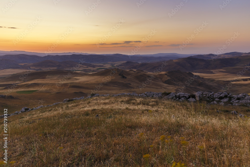 Sunrise in the mountains of Gobustan