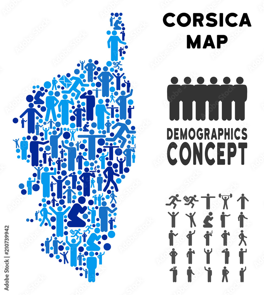 Vector population Corsica France Island map. Demography mosaic of Corsica France Island map
