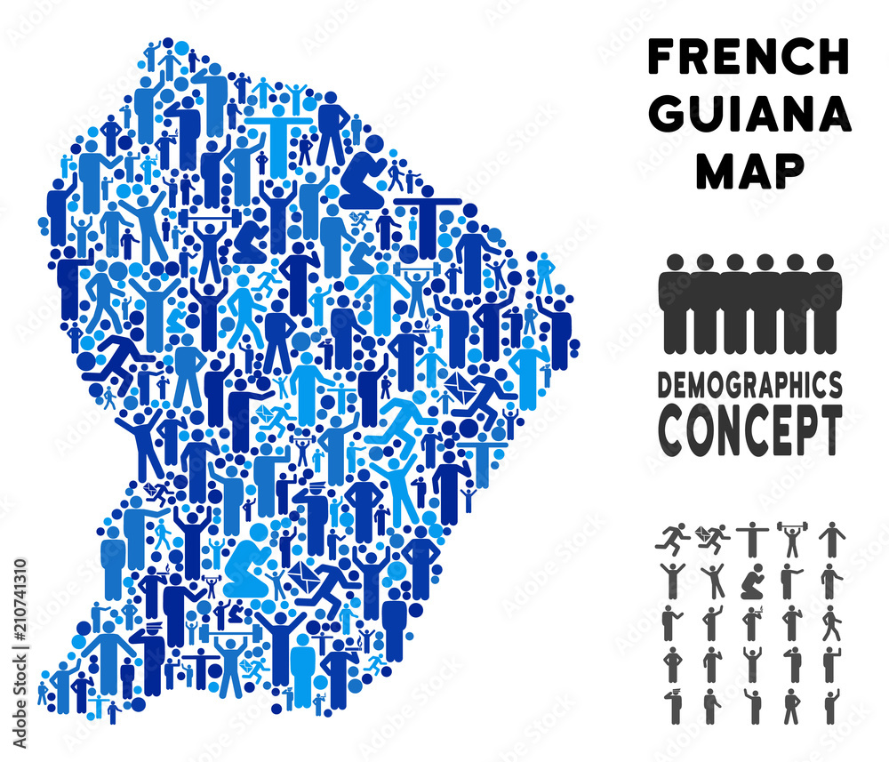 Vector population French Guiana map. Demography collage of French