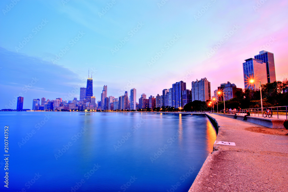 Chicago Skyline at Sunset in Epic Colors