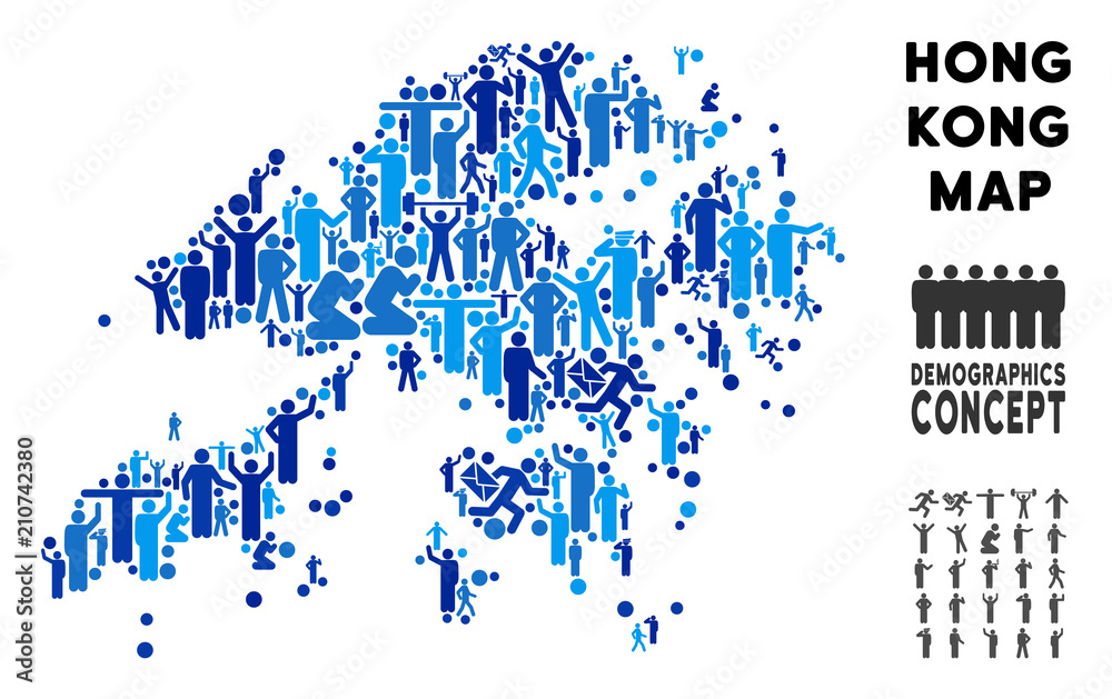 Vector population Hong Kong map. Demography mosaic of Hong Kong map