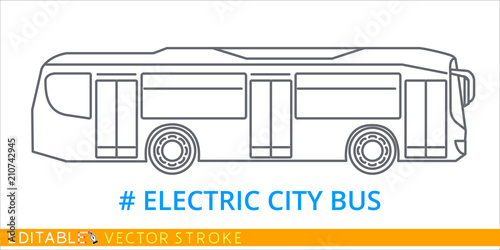 Electric bus icon. Editable stroke sketch icon. Stock vector illustration.