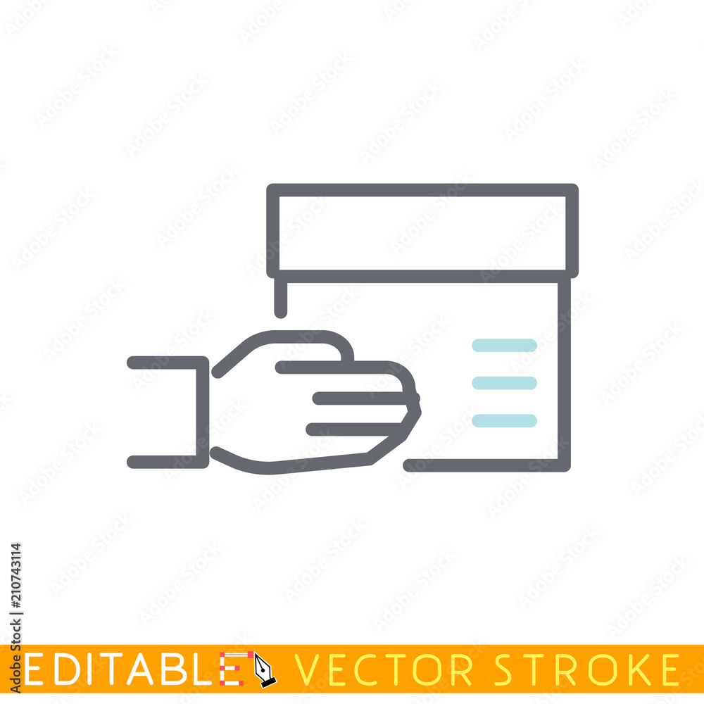 Delivery concept. Hands hold carton box. Editable stroke sketch icon. Stock vector illustration. Delivery concept. Hands hold carton box. Editable stroke sketch icon. Stock vector illustration.