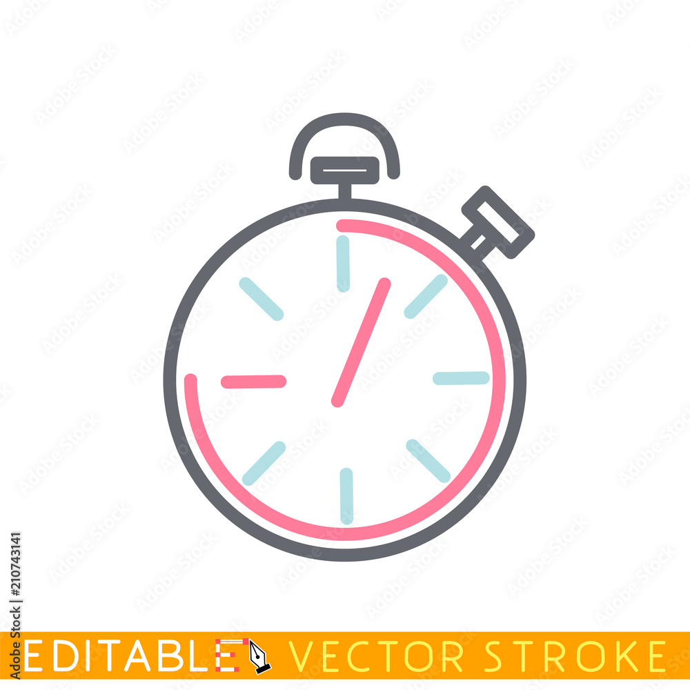 Timer icon. Stopwatch. Editable stroke sketch icon. Stock vector illustration. Timer icon. Stopwatch. Editable stroke sketch icon. Stock vector illustration.