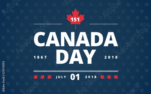 Canada Day blue background - Canada Day lettering design, red Canadian maple leaf, July 1st typography vector
