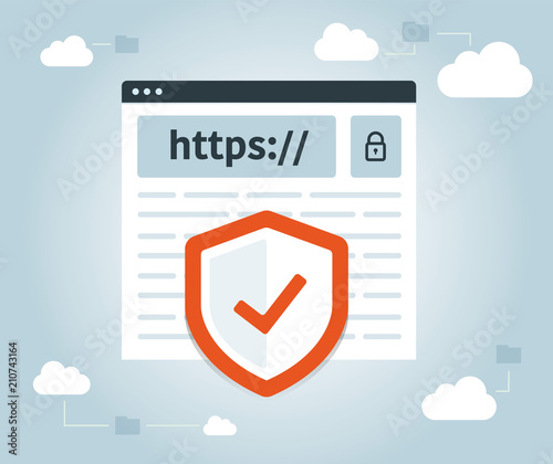 https, data protection and internet security. Web, Cloud, Website, secure