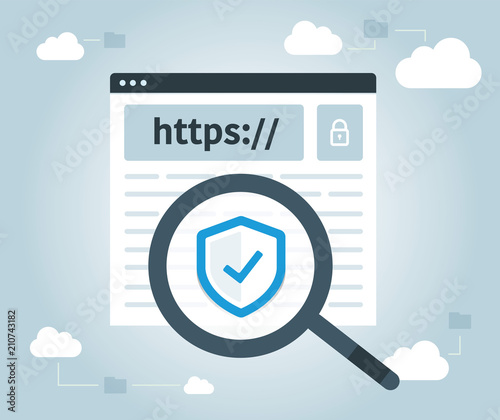 Magnifying glass. Data protection and internet security. https, website, web secure, cloud