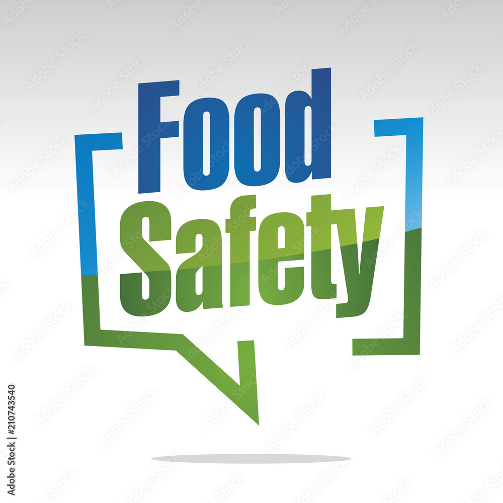 Food safety in brackets speech blue green white isolated sticker icon