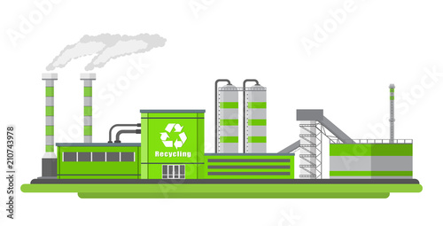 Vector illustration. Plant recycling garbage.