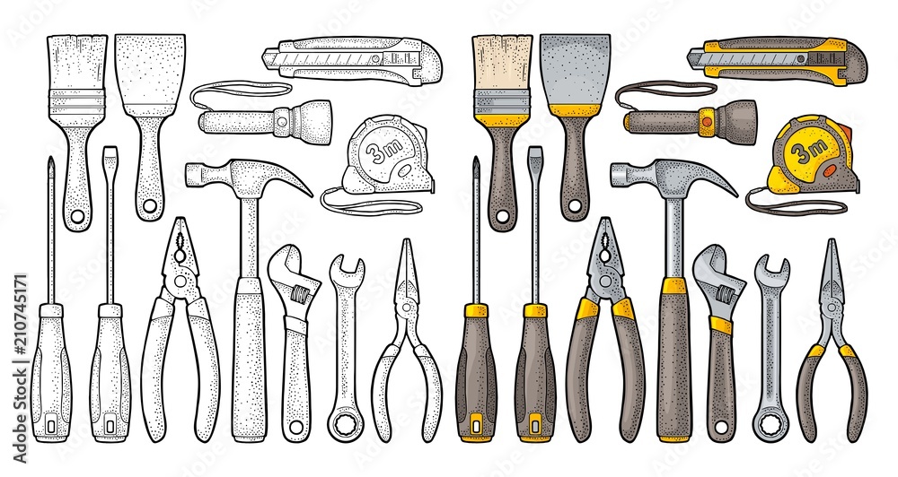 Set hardware tools. Vector engraving Stock Vector Adobe Stock