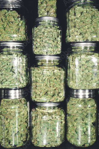 Cannabis Dispensary Supply of Marijuana Bud Jars