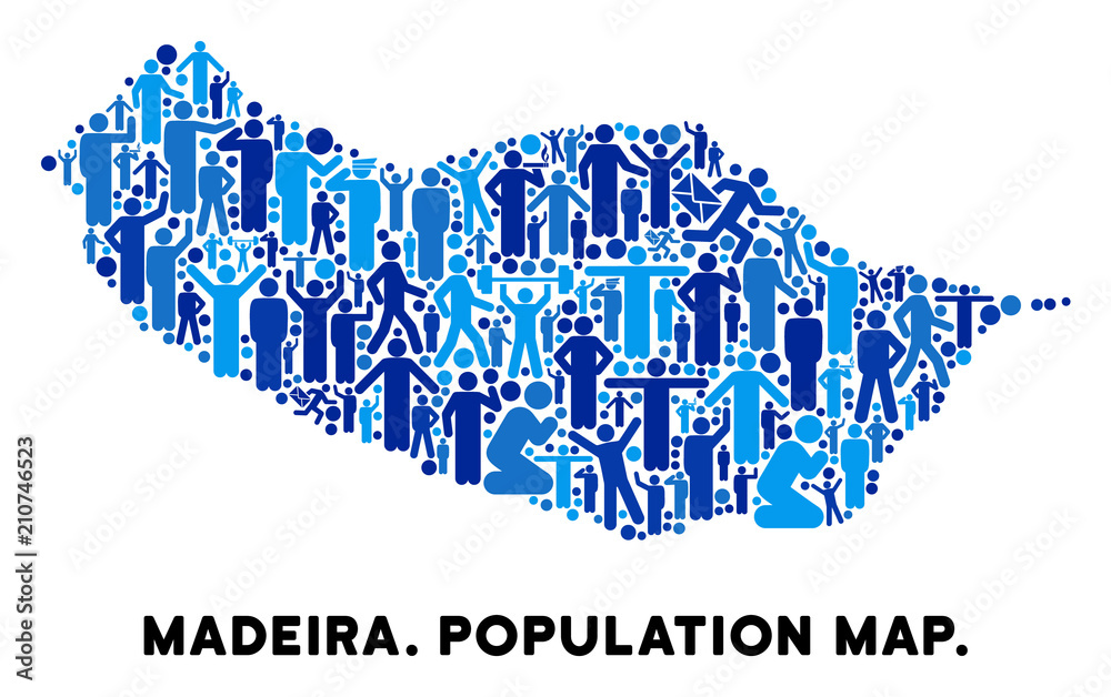 Vector population Portugal Madeira Island map. Demography composition