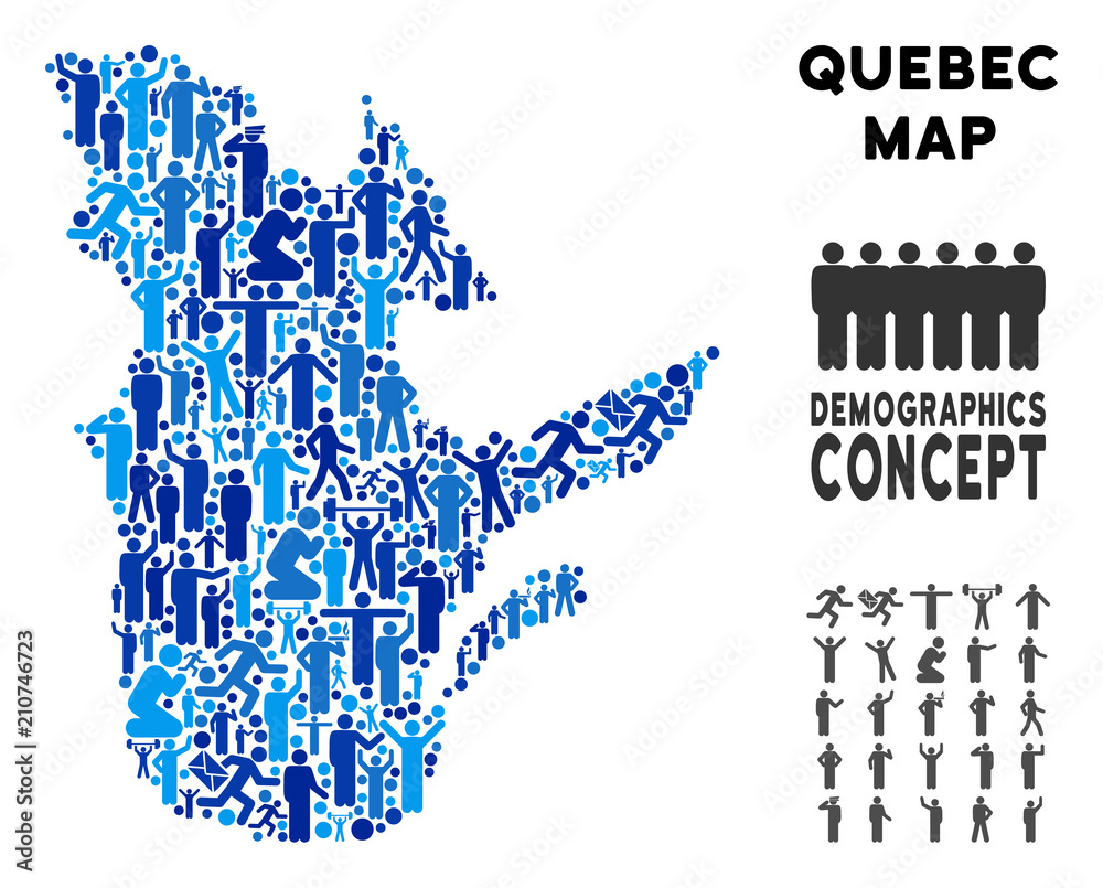 Vector population Quebec Province map. Demography composition of Quebec