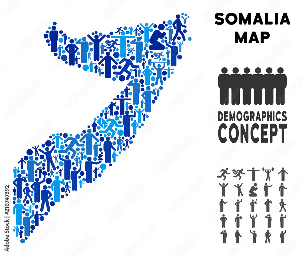 Vector population Somalia map. Demography collage of Somalia map