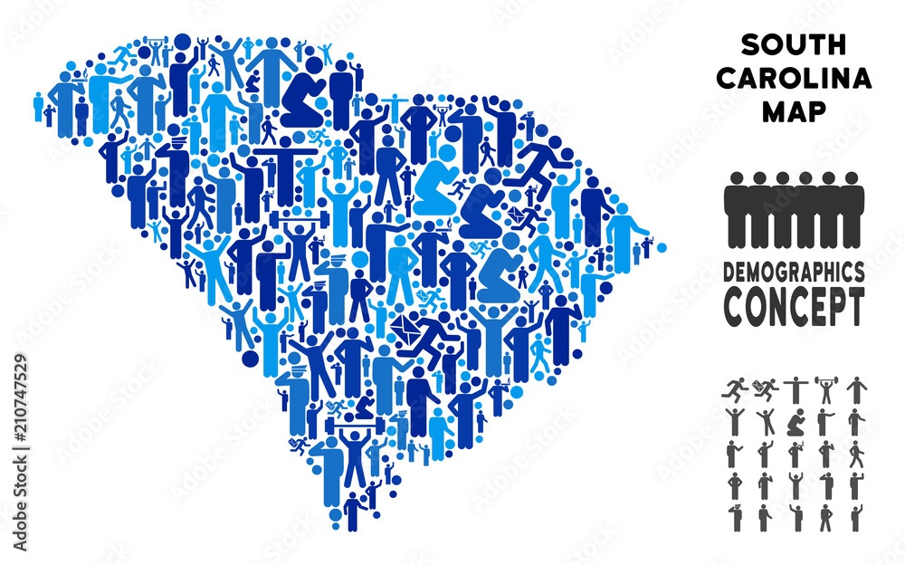 Vector population South Carolina State map. Demography mosaic of South