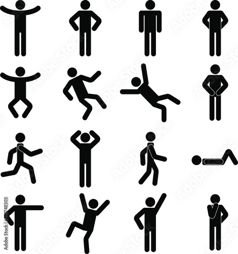 Set of pictograms with people/ poses/ silhouettes - 16 illustrations.