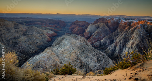 Snow canyon Utah at sunrise in January