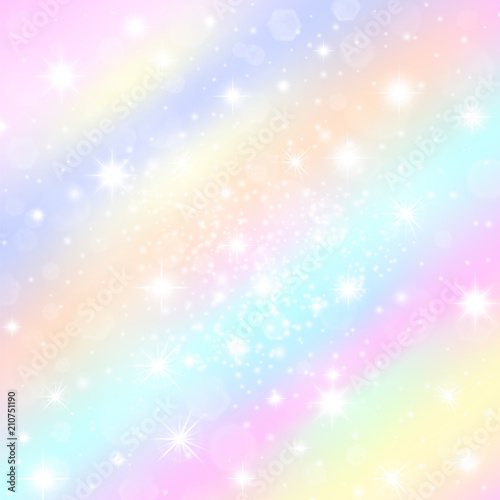 Waniliowego nieba sundogs ranek pastelowi tęcza tonują tło z jaśnienie gwiazdami. Sparkling gwiezdny błysk na uroczystości księżniczki plakaty i banery. Marzycielski sztandar nastrój holograficzny.