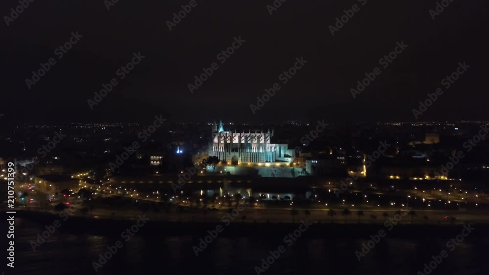 Aerial view at night Cathedral of Santa Maria of Palma Aerial view at night Cathedral of Santa Maria of Palma